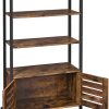 Floor-Standing Storage Cabinet and Cupboard with 2 Louvred Doors and 3 Shelves, Rustic Brown