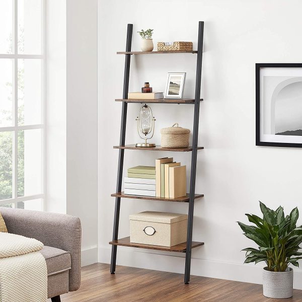 5-Tier Bookshelf Rack, Rustic Brown and Black