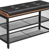 Shoe Bench with Mesh Shelf and Faux Leather Vintage Brown Black 80 x 30 x 48 cm