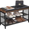 Shoe Bench with Mesh Shelf and Faux Leather Vintage Brown Black 80 x 30 x 48 cm