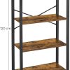 4-Tier  Storage Rack with Steel Frame, 120 cm High, Rustic Brown and Black