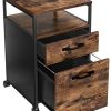 File Cabinet with 2 Drawers, Wheels and Open Compartment Rustic Brown and Black