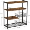 Baker’s Rack with 2 Metal Mesh Baskets, Shelves and Hooks, 80 x 35 x 95 cm, Industrial Style, Rustic Brown