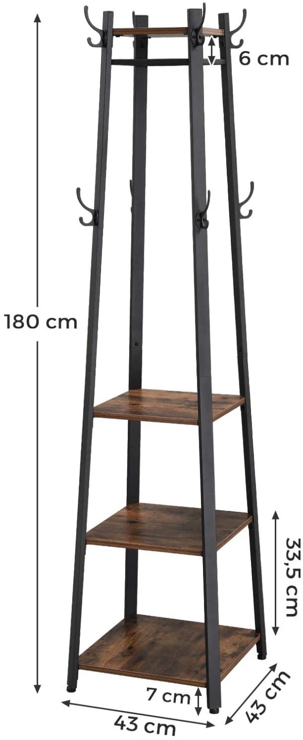 Coat Rack with 3 Shelves with Hooks Rustic Brown and Black