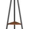 Black Coat Rack Stand Industrial Style 2 Shelves Clothes