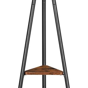 Black Coat Rack Stand Industrial Style 2 Shelves Clothes