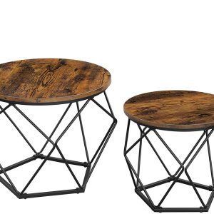 Set of 2 Side Tables Robust Steel Frame Rustic Brown and Black