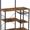 Kithcen Baker’s Rack with Shelves Microwave Stand with Wire Basket and 6 S-Hooks Rustic Brown