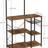 Kithcen Baker’s Rack with Shelves Microwave Stand with Wire Basket and 6 S-Hooks Rustic Brown