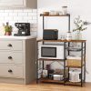 Kithcen Baker’s Rack with Shelves Microwave Stand with Wire Basket and 6 S-Hooks Rustic Brown