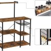 Kithcen Baker’s Rack with Shelves Microwave Stand with Wire Basket and 6 S-Hooks Rustic Brown