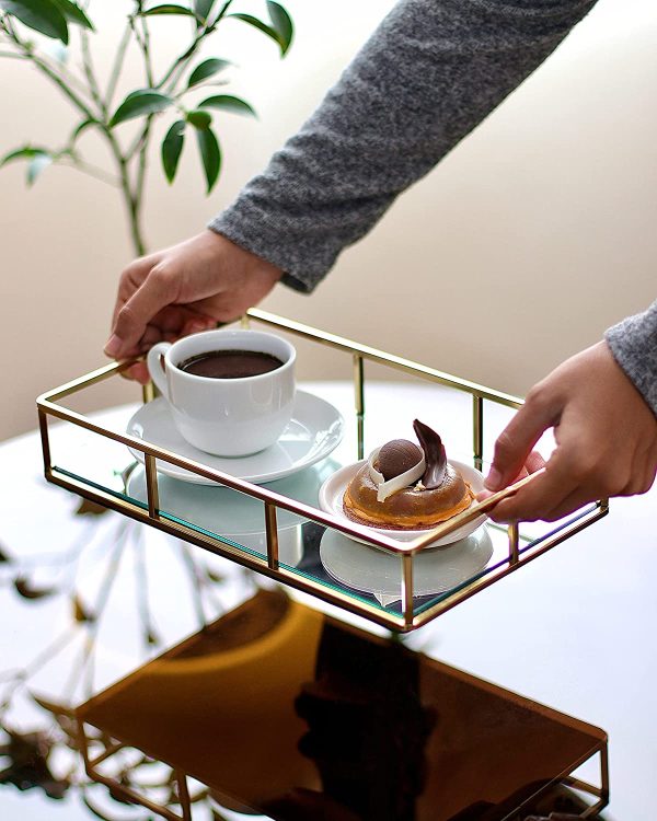 Tray Gold Mirror Decorative for Storage Jewelry and Makeup accessories