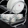 2 Tier Dish Rack with Drain Board for Kitchen Counter and Plated Chrome Dish Dryer Silver 42 x 25,5 x 38 cm