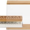 31 Holes Acrylic Bamboo Brush Holder Organiser Beauty Cosmetic Display Stand with Leather Drawer White (22.3 x 8.6 x 21.5 cm)