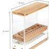 31 Holes Acrylic Bamboo Brush Holder Organiser Beauty Cosmetic Display Stand with Leather Drawer White (22.3 x 8.6 x 21.5 cm)