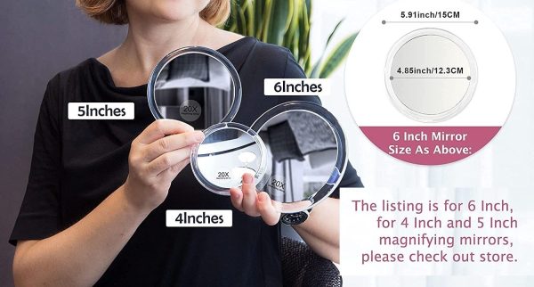 20X Magnifying Hand Mirror with Suction Cups Use for Makeup Application, Tweezing, and Blackhead/Blemish Removal (15 cm – White