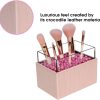 Leather Makeup Brush Cosmetic Organiser Storage Box with Pink Pearls and Acrylic Cover (Pink)