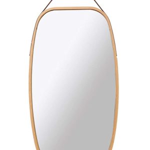 Hanging Full Length Wall Mirror - Solid Bamboo Frame and Adjustable Leather Strap for Bathroom and Bedroom