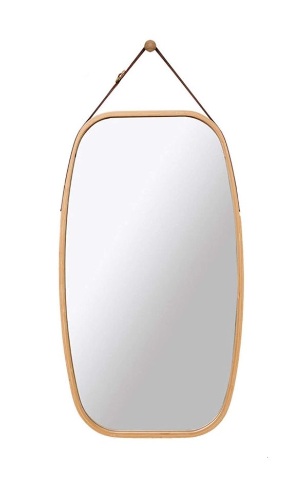 Hanging Full Length Wall Mirror – Solid Bamboo Frame and Adjustable Leather Strap for Bathroom and Bedroom