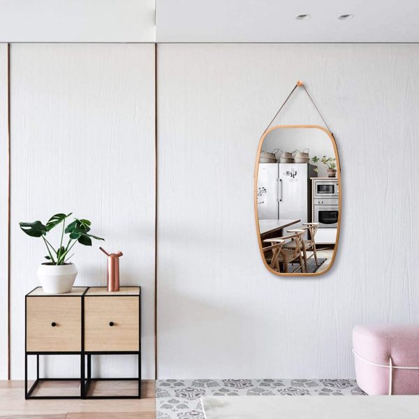 Hanging Full Length Wall Mirror – Solid Bamboo Frame and Adjustable Leather Strap for Bathroom and Bedroom