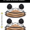 2 Pack Bamboo Corner Shower Caddy Shelf Basket Rack with Premium Vacuum Suction Cup No-Drilling for Bathroom and Kitchen – Round