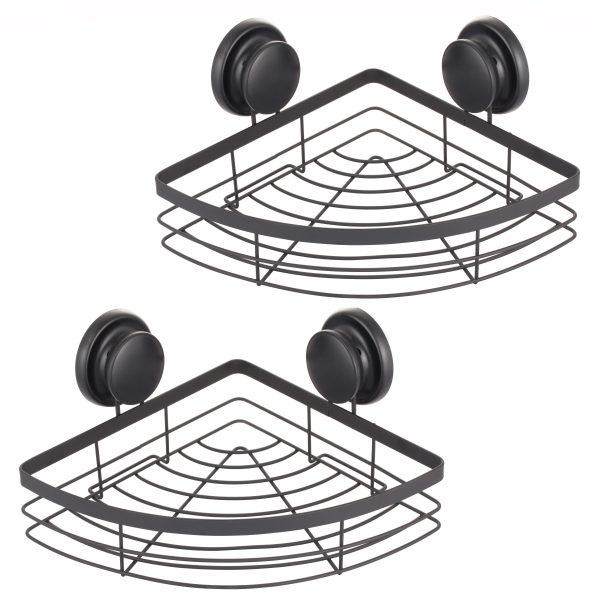 2 Pack Corner Shower Caddy Shelf Basket Rack with Premium Vacuum Suction Cup No-Drilling for Bathroom and Kitchen – Round