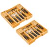 2 Pack Large Capacity Bamboo Expandable Drawer Organizer with Knife Block Holder for Home Kitchen Utensils