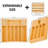 2 Pack Large Capacity Bamboo Expandable Drawer Organizer with Knife Block Holder for Home Kitchen Utensils