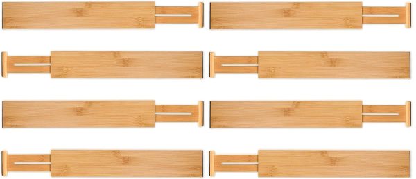 8 Pack Bamboo Adjustable Kitchen Drawer Dividers (Large, 44-55 cm)