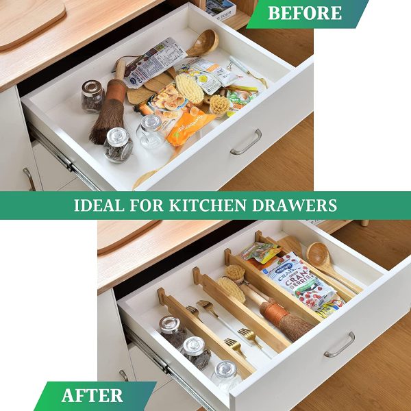 8 Pack Bamboo Adjustable Kitchen Drawer Dividers (Large, 44-55 cm)