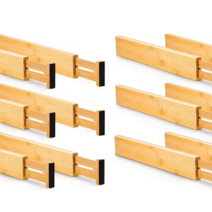 12 Pack Bamboo Adjustable Kitchen Drawer Dividers (Large, 44-55 cm)