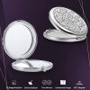 Mini Mix Diamond 1X/2X Magnifying Round Metal Pocket Makeup Mirror (Silver)