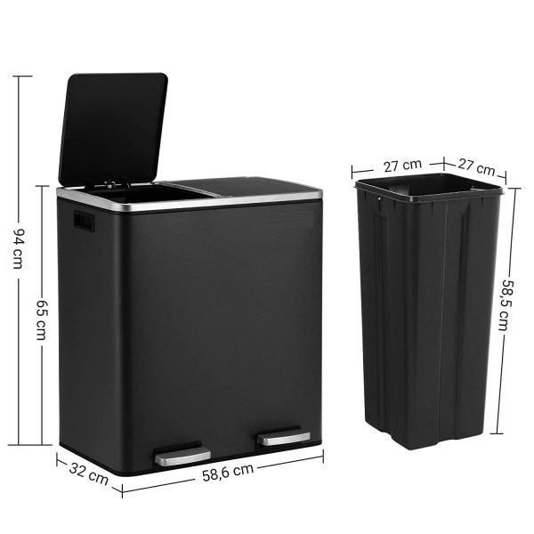 Kitchen Dual Recycling Bin 30L, Black