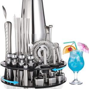 19 Pieces Cocktail Shaker Set Bartender Kit with Rotating 360 Display Stand and Professional Bar Set Tools