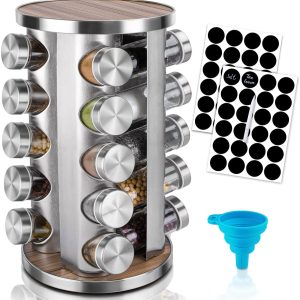 Rotating Spice Rack Organizer with 20 Pieces Jars for Kitchen