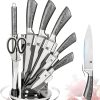 Kitchen Knife Block Set 8 Stainless Steel Knives with Wooden Color Handle – Silver