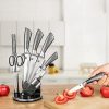 Kitchen Knife Block Set 8 Stainless Steel Knives with Wooden Color Handle – Silver