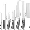 Kitchen Knife Block Set 8 Stainless Steel Knives with Wooden Color Handle – Silver