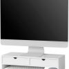 White Monitor Stand Desk Organizer with 2 Drawers