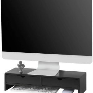 Black Monitor Stand Desk Organizer with 2 Drawers