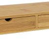 Bamboo Monitor Stand Desk Organizer with 2 Drawers