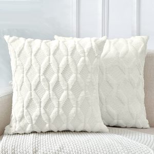 2 Pack Decorative Boho Throw Pillow Covers 45 x 45 cm – White