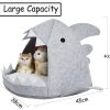 Shark Shape Pet Cave Bed for Cats andSmall Dogs 45 x 45 x 38 cm (Light Grey)