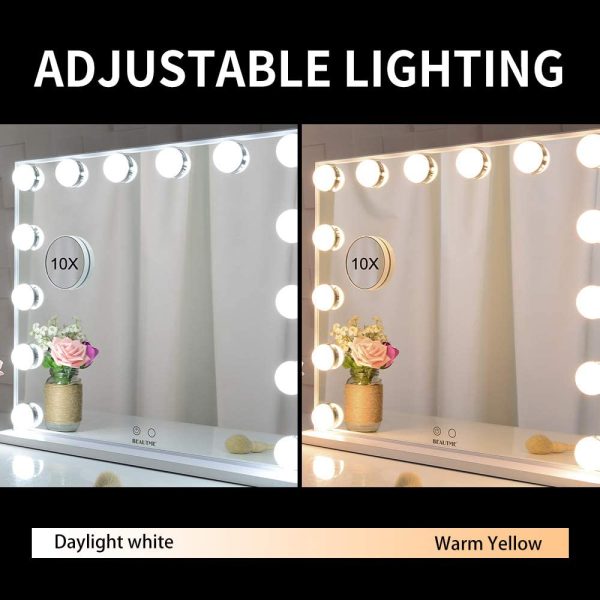 Hollywood Makeup Vanity Mirror with LED Lights and Detachable 10X Magnification Mirror (White, 62 x 51 cm)