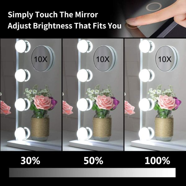 Hollywood Makeup Vanity Mirror with LED Lights and Detachable 10X Magnification Mirror (White, 62 x 51 cm)