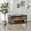 Shoe Storage Bench Padded Seat Rustic Brown 2 Tier Rack