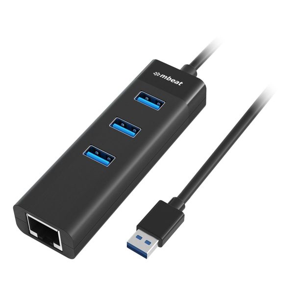 mbeat 3-Port USB 3.0 Hub & Gigabit LAN Ethernet – Black