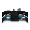 Buffet Sideboard Cabinet High Gloss RGB LED Storage Cupboard with 2 Doors & 4 Drawers Black