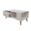 White Coffee Table Storage Drawer & Open Shelf With Wooden Legs