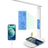 LED Desk Lamp with Fast Wireless Charger Clock Alarm Date Temperature